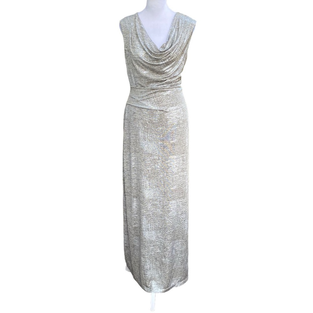 Connected Apparel Ladies Long Length Sleeveless Metallic Cowl Neck Lined Size 8 - Picture 7 of 16